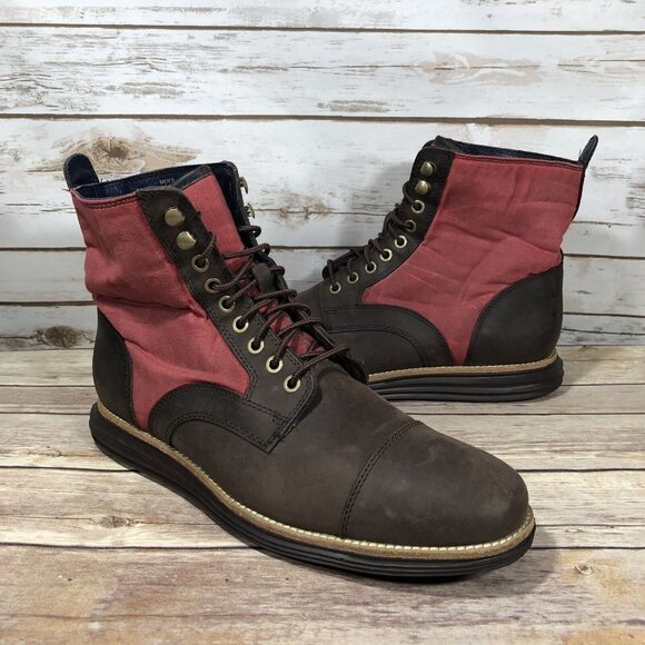 Cole Haan Grand Os Waterproof Canvas Boots Mens Size 10 C21692 Brown Red - Picture 2 of 11